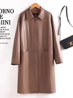 Leather Windbreaker Coat Women's Mid-Length 2026 Autumn New Loose Slimming Casual Sheepskin Coat Outerwear