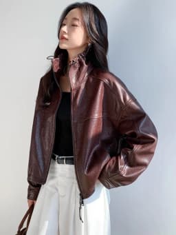 Vintage Genuine Leather Cropped Jackets for Women Spring Autumn 2026 New High-end Simple Stand Collar Bubble Real Sheepskin Coat