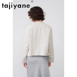 TAJIYANE Sheepskin Genuine Leather Jacket Woman Round Neck Leather Coat Cropped Jackets for Woman Outerwear Office Lady Дубленка