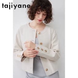 TAJIYANE Sheepskin Genuine Leather Jacket Woman Round Neck Leather Coat Cropped Jackets for Woman Outerwear Office Lady Дубленка