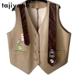 TAJIYANE Genuine Leather Jacket Women Short Sheepskin Vest Sleeveless Biker Jackets Patch Badge Waistcoat Leather Veste Femme