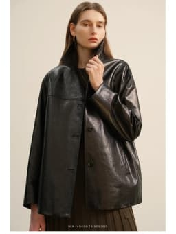 Waxed Lambskin Genuine Leather Jacket Women Retro Lapel Collar Single Breasted Real Leather Casual Spring Autumn Outerwear 2026