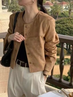 Retro Suede Short Jacket Women's Hong Kong Style Chic High Design Sensation Slimming Small Size Single Button Jacket Top