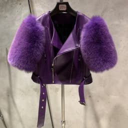 Leather Fur Jacket Natural Fur Sleeve Ladies Short Leather Jacket Real Fox Fur Sleeve Coat Women Autumn 21001-1