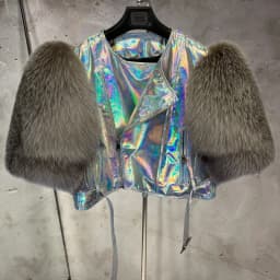 Leather Fur Jacket Natural Fur Sleeve Ladies Short Leather Jacket Real Fox Fur Sleeve Coat Women Autumn 21001-1
