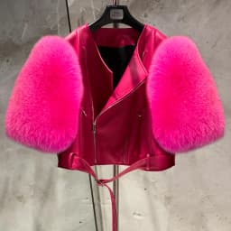 Leather Fur Jacket Natural Fur Sleeve Ladies Short Leather Jacket Real Fox Fur Sleeve Coat Women Autumn 21001-1