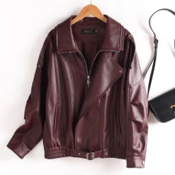 Real Leather Jacket Women's Short Casual Autumn Winter New Style Elastic Waist Loose Sheepskin Coat Casual Outerwear