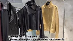 YOLOAgain Women Funnel Neck Genuine Leather Jacket With Belt