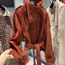 YOLOAgain Women Funnel Neck Genuine Leather Jacket With Belt