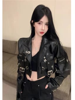 Heavyweight Zipper Design PU Leather Jaet Women's Early Spring New Sle Bla ort Motorcycle Clothes Trendy Fem Coat