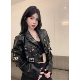 Heavyweight Zipper Design PU Leather Jaet Women's Early Spring New Sle Bla ort Motorcycle Clothes Trendy Fem Coat