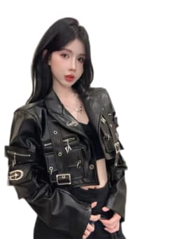 Heavyweight Zipper Design PU Leather Jaet Women's Early Spring New Sle Bla ort Motorcycle Clothes Trendy Fem Coat