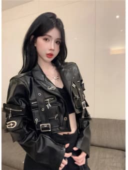 Heavyweight Zipper Design PU Leather Jaet Women's Early Spring New Sle Bla ort Motorcycle Clothes Trendy Fem Coat