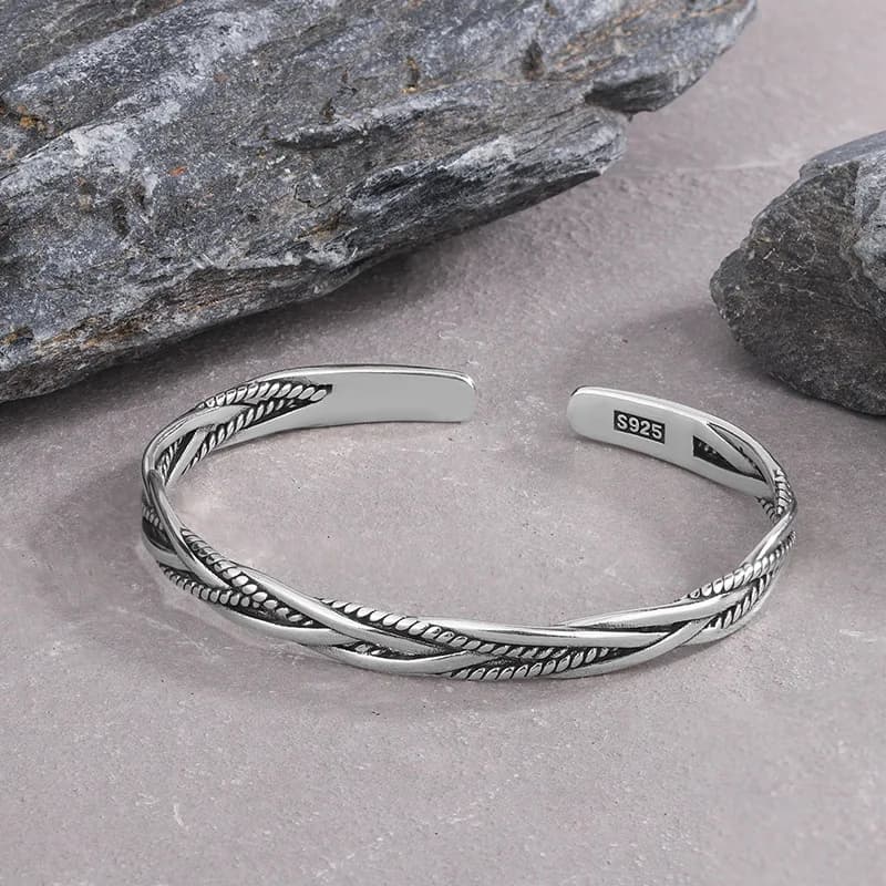 New Vintage Thai Silver Woven Fried Dough Twists Bangle 925 Sterling Silver Jewelry Opening Bracelets SL008