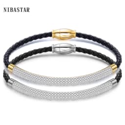 Stainless Steel Magnetic Clasp Bracelet Fashion Jewelry Crystal Rhinestone Charm Leather Wrap Bracelets For Women
