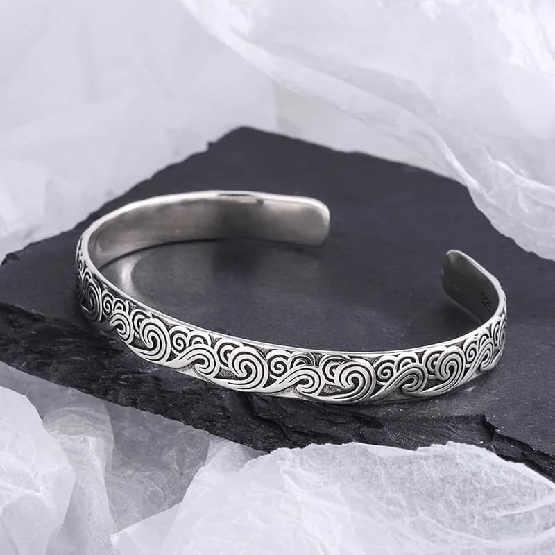 New Arrival Retro Wave Bracelets 925 Sterling Silver Jewelry Fashion Spray Personality Sweet Cloud Opening Bangles SL105