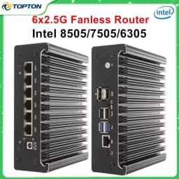 6x2.5G LAN Solid Fanless Mini PC Firewall Intel N100 Pentium Gold 8505 7505 6305 DDR5/DDR4 NVMe/SATA Proxmox/pfSense Home Server