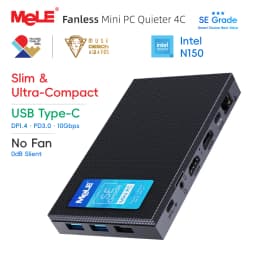 MeLE Quieter 4C Fanless Mini PC N150 8GB 128GB USB-C Dual HDMI 4K@60 Triple Display 0dB Silent Micro Computer Gamer BIZ/SE Grade