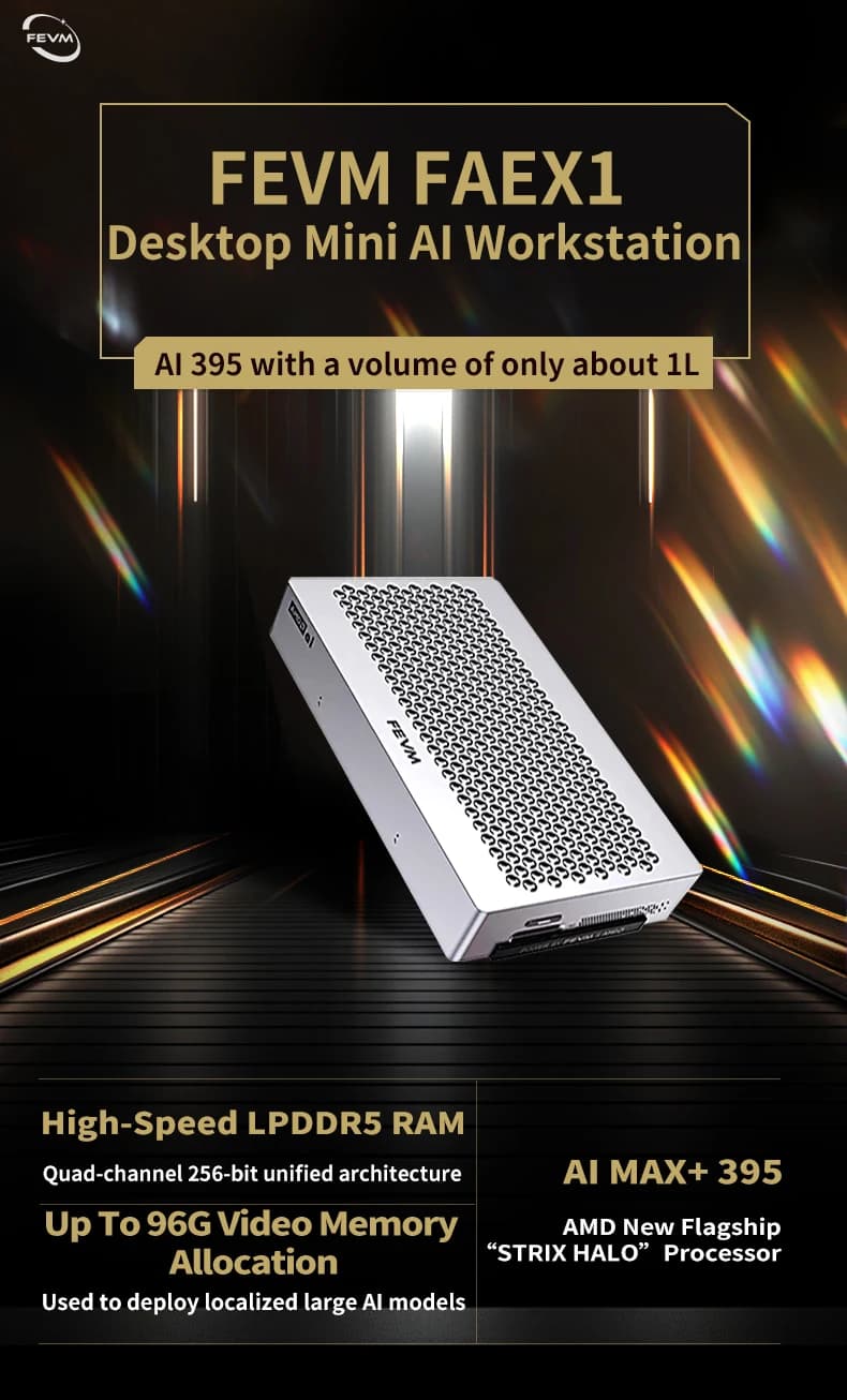 FEVM FAEX1 AMD Ryzen AI MAX+395 Mini Workstation Host MINI PC Gaming Computer WIFI7 BT5.4 USB4 Oculink 10G LAN Port Win11