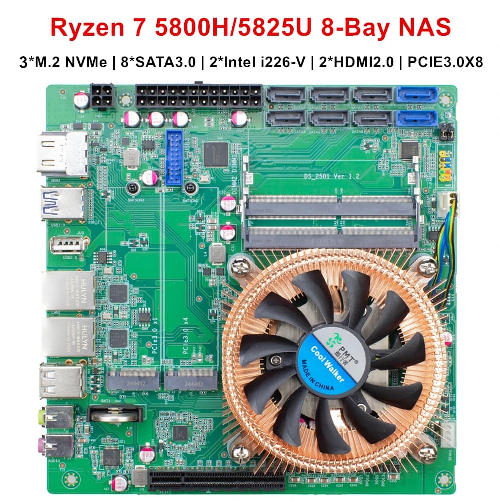 Topton 8-Bay NAS Motherboard AMD Ryzen 9 5900HX 7 5800H/5825U - 8*SATA 3*NVMe 2*2.5G LAN 1*PCIE3.0 8X 2*DDR4 - Gaming & Firewall