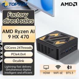 Topton Metal AI Mini PC AMD Ryzen AI 9 HX 470 370 R9 8945HS OCuLink USB4 Dual 2.5G LANs 2xNVMe Windows 11 Gaming Computer WiFi6E