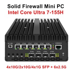 Topton Solid Firewall Mini PC Ultra 9 185H 7 155H 4x/2x 10G SFP 6*2.5G LAN Intel VPro Thunderbolt 4 2xNVMe Proxmox Home Server