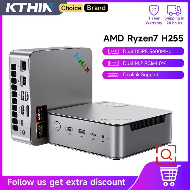 KTHIN K8 Mini PC R7 H255 4.9GHz WIFI6 BT5.2 Mini Computer DDR5 5600MHz PCIe4.0 SSD 2.5G LAN Dual USB4.0 Mini Computer/ OpenClaw