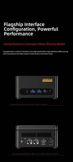 Aoostar G-FLIP AMD Ryzen AI9 HX370/R7 8745HS/R7 8845HS/R9 Pro 8945HS Mini PC Gaming Computer 5' Screen WIFI BT USB4 OCuLink