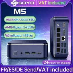SOYO M5 Mini PC AMD Ryzen 3 4300U LPDDR4 16GB RAM 512GB ROM Windows 11 Pro Mini Desktop Computer Dual 4K Multi-Screen Output WiFi Bluetooth Gigabit LAN Type-C Compact Micro PC for Home Office Business Entertainment Daily Work