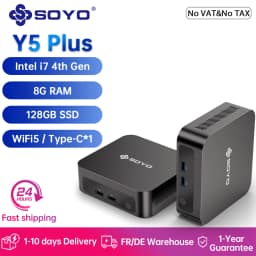 SOYO Y5 Plus Mini PC Intel Core i7 4th Gen CPU with Windows 11 Pro, 8GB RAM, 128GB M.2 SSD, Supports Dual 4K Displays via USB-C, Ideal for Office and Business