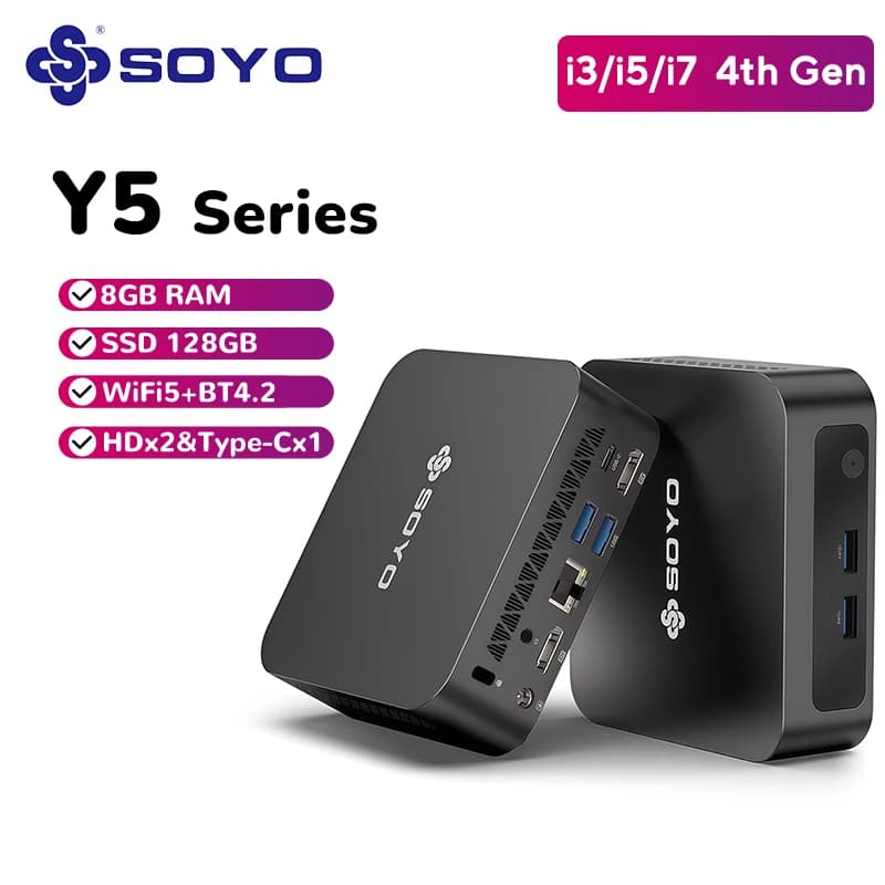 SOYO Y5/Air/Plus Mini PC Intel 4th Gen i3/i5/i7 8GB RAM 128GB SSD 2 x HDMI 4 x USB 3.0 Type-C WiFi5 BT4.2 Windows 10/11 Pro