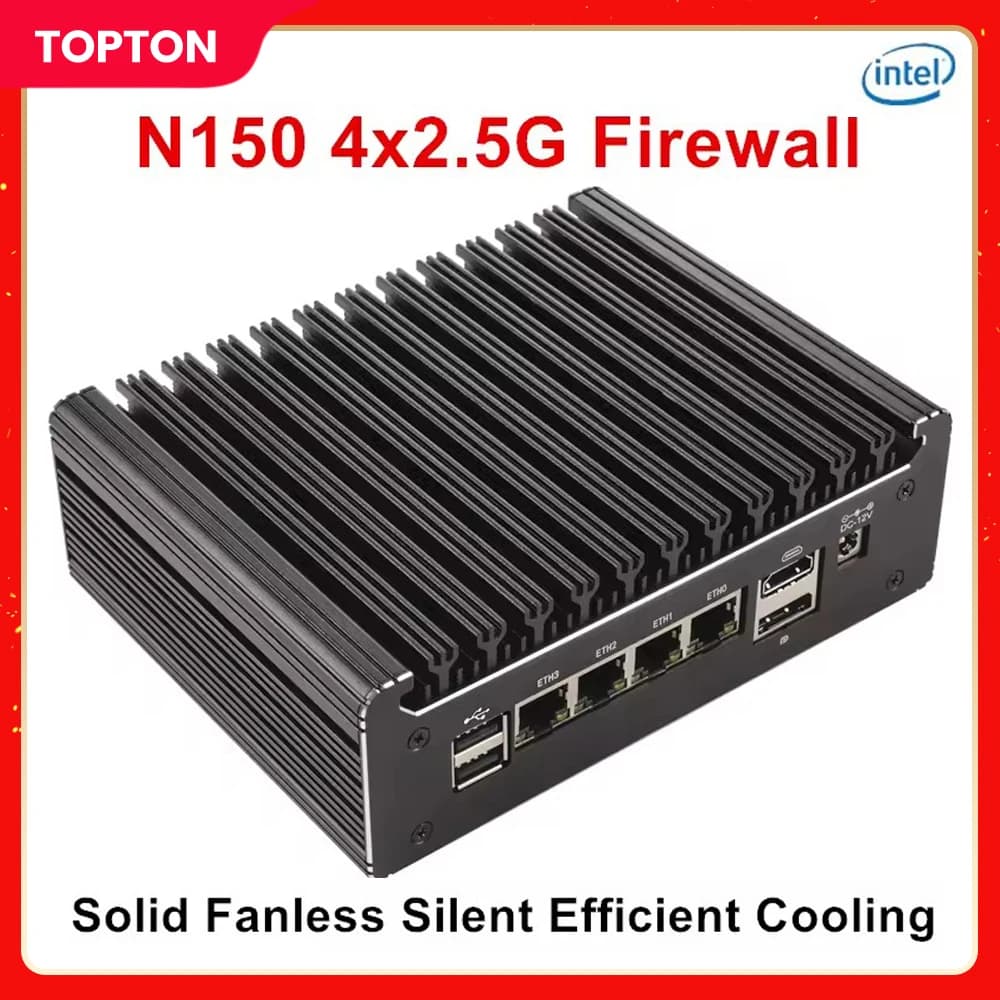 Solid Fanless Firewall Mini PC Intel N150 N95 Pentium 6405U 4417U i5-8250U 4x2.5G LANs Home Server DDR4 NVMe pfSense OPNsense