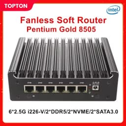 Solid Fanless Mini PC with Firewall Intel Pentium Gold N100 8505 7505 6x2.5G LAN DDR5/DDR4 NVMe/SATA Proxmox/pfSense Home Server