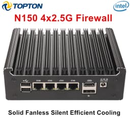Topton Solid Fanless Mini PC Intel N150 N95 4417U i5-8250U i3 8145U 4 LAN i226-V 2.5G desktop pfSense Firewall Mini Computer