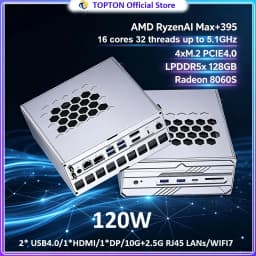 Topton AI Mini PC Gaming 128GB LPDDR5 AMD Ryzen AI Max+395 Radeon 8060S 4*M.2 NVMe Firewall NAS Computer Dual NIC 10G 2.5G WIFI7