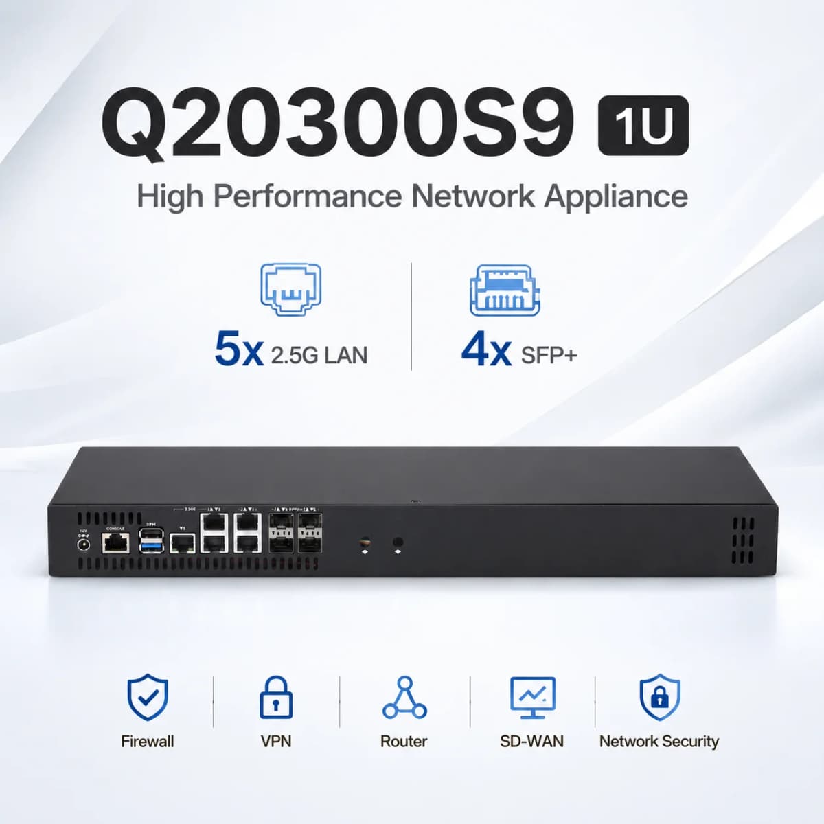 QOTOM Intel Denverton C3758R C3808 C3908 1U Firewall Appliance Router 4x10GbE SFP+ 5x2.5GbE LAN Ubuntu OPNsense VPN Server