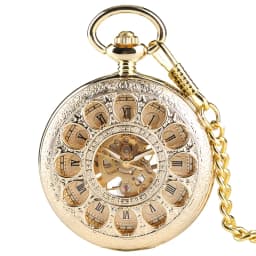 Luxury Gold Mechanical Pocket Watch Hollow Skeleton Hand Winding Stainless Steel Pendant Watch Chain Jewelry Clock for Men Women
