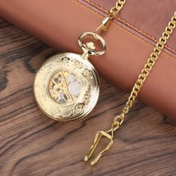 Luxury Gold Mechanical Pocket Watch Hollow Skeleton Hand Winding Stainless Steel Pendant Watch Chain Jewelry Clock for Men Women