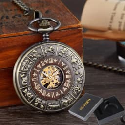 Solid Wood Mechanical Pocket Watch FOB Chain Locket Dial Hollow Steampunk Skeleton Men Women Mens Male Clock Watches Box Package