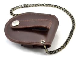 Stylish Gentlemen’s Brown-backed Retro Timeless Pocket Watch Case, Premium Mechanical Organizer Holder with Coin Pouch & Chain
