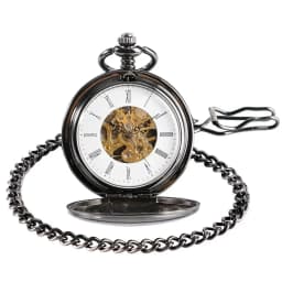 Top Luxury Smooth Roman Numerals Vintage Mechanical Pocket Watch Steampunk Hand Winding Men's Watch FOB Clock with Hook Chain