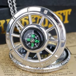 Exquisite Compass Design Vintage Hollow Skeleton Pocket Watch Black Starry Round Dial Antique Pendant Clock Retro Gifts Unisex