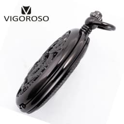 Vintage Classic Steampunk Skeleton Black Alloy Chinses Flying Dragon&Phoenix Mechanical Hand Wind Pocket Watch FOB Chain Clock