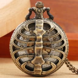 Antique Steampunk Bronze Spine Ribs Hollow Quartz Pocket Watch chain Necklace Pendant sweater chain Vintage Gifts for men women