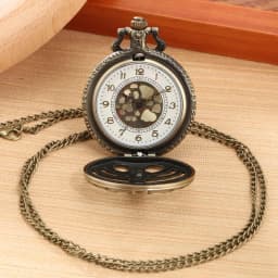 Antique Steampunk Bronze Spine Ribs Hollow Quartz Pocket Watch chain Necklace Pendant sweater chain Vintage Gifts for men women