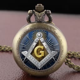 Glass Dome Quartz Pocket Watch with Mysterious Freemasonry Vintage Accessory Women Necklace Pendant Clock Men Gifts Kid Souvenir