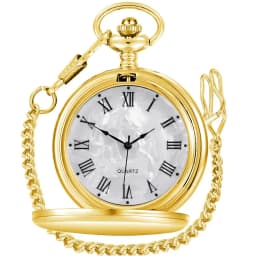 Vintage Pocket Watch with Chain Roman Numerals Smooth Steel Men's Quartz Pocket Watches with Chain Clip for Men