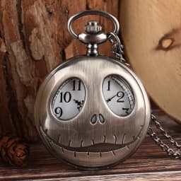 Retro Skull Punk Chain Necklace Quartz Pocket Watch Jack Pendant Retro Bronze Jewelry Fob Necklace Watches for Men Women Kids