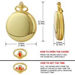 Vintage Gold Pocket Watch with Chain Smooth Steel Quartz Roman Numeral Men Quartz Pocket Watches
