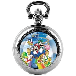 Classic Cartoon Image Glass Dome Pocket Watch with Chain Arabic Dial Vintage Quartz Pendant Watch for Men Women Children Gifts